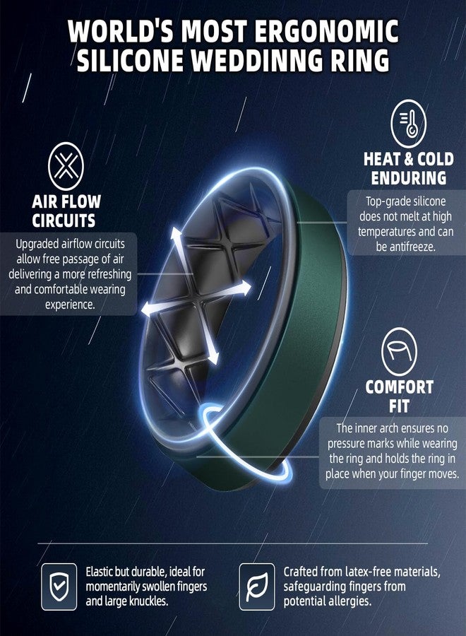 Egnaro Silicone Rings for Men 1/4/5/6/7 Multipack of Breathable Mens Silicone Rubber Wedding Rings Bands - Step Edge - Image 2